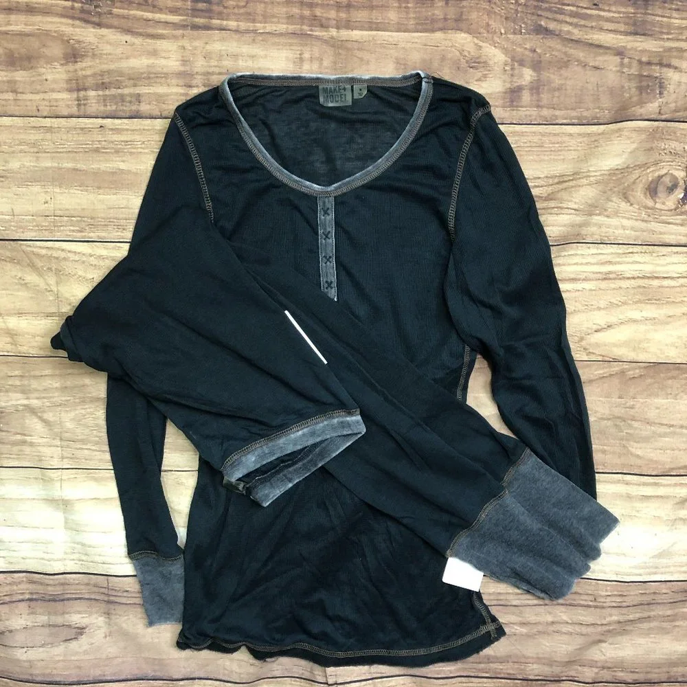 MAKE + MODEL Black LONG Sleeves Thermal Pajama set Nordstrom - Picture 1 of 10